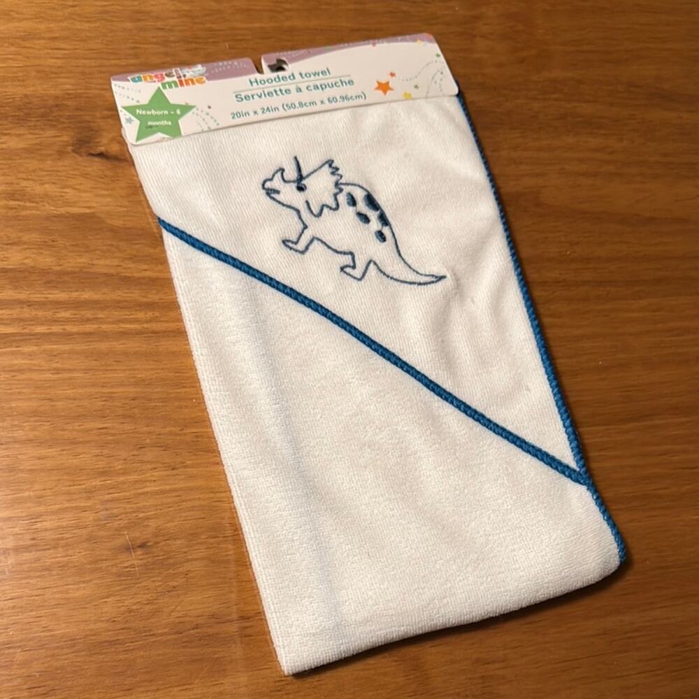 NWT White Hooded Towel with Blue Dinosaur
